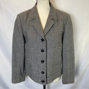 Requirements Petite Women’s Plaid Blazer Jacket Size 10 Black and White Classic